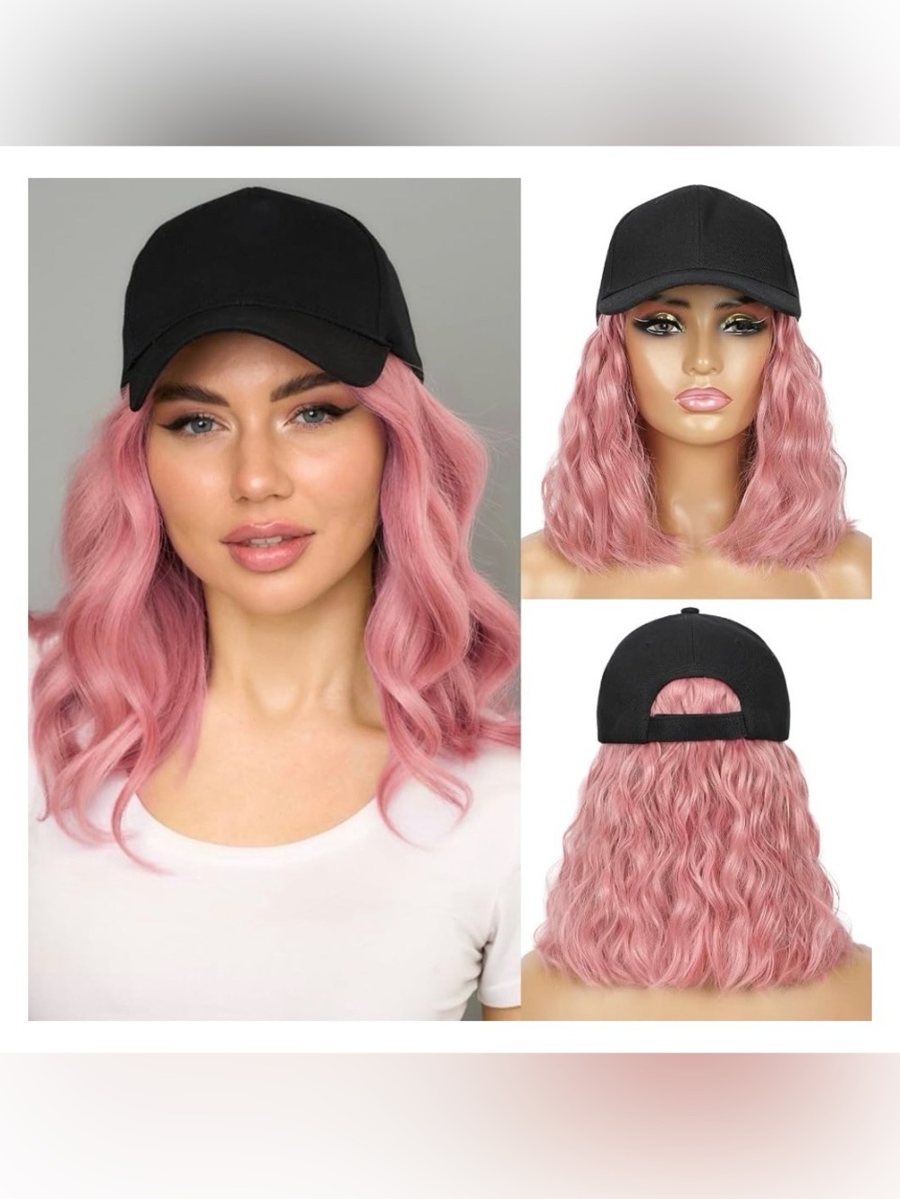 Pink Wavy Synthetic Hair Cap - Remy-Style Look